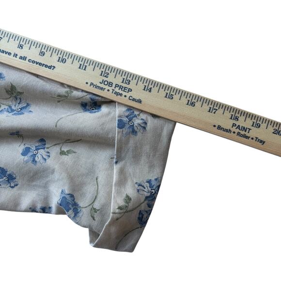 Unbranded 1980s Floral Henley Popover Blouse Blue Cream Roll-Tab Sleeve L - Picture 5 of 5